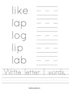 Write letter l words Handwriting Sheet