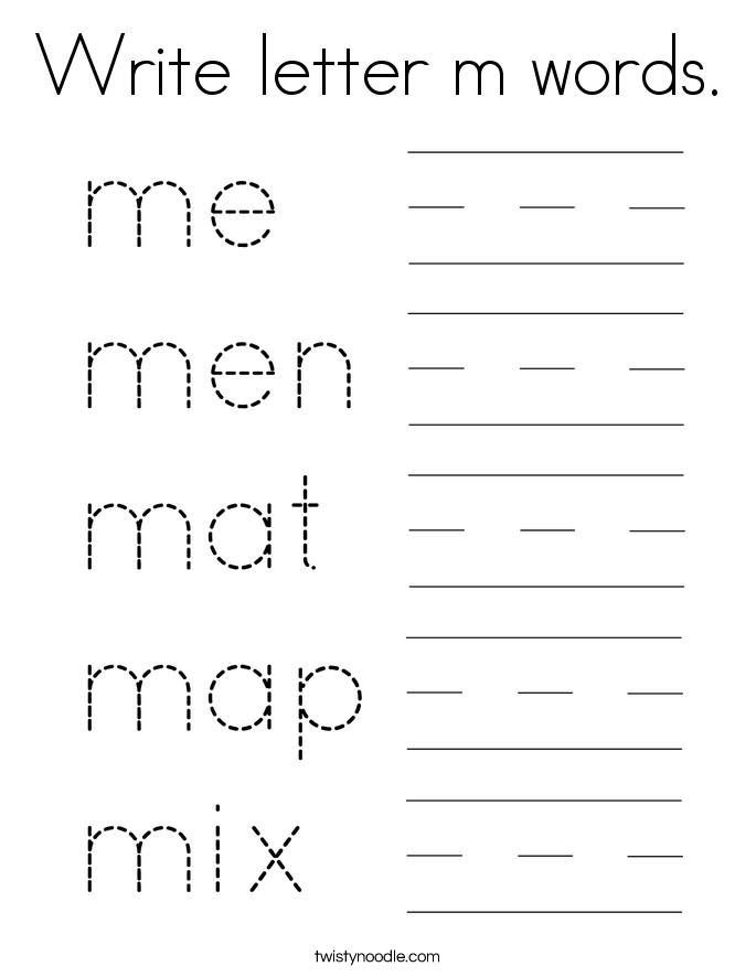 Write letter m words. Coloring Page