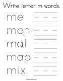 Write letter m words Coloring Page