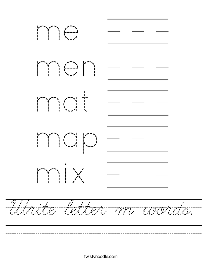 Write letter m words. Worksheet