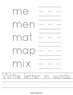 Write letter m words Handwriting Sheet