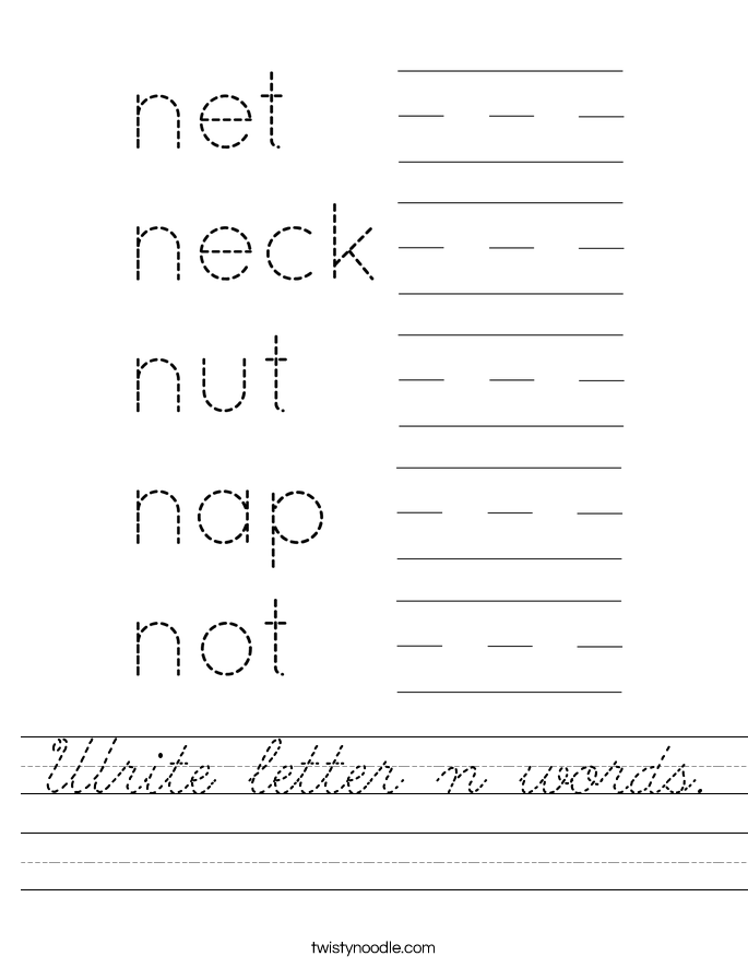 Write letter n words. Worksheet