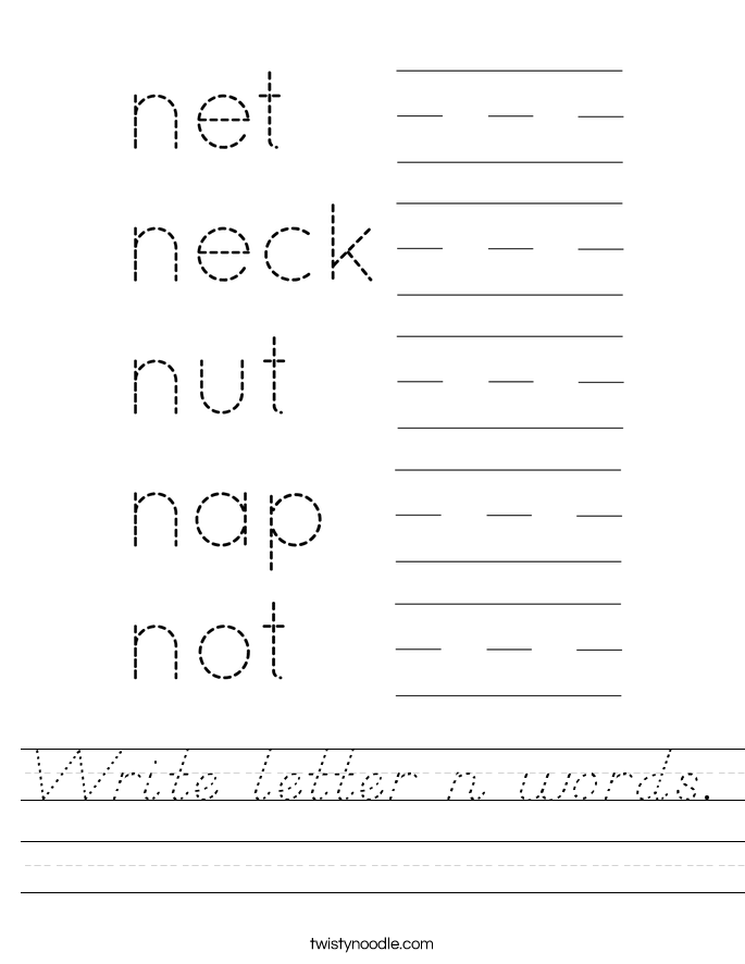 Write letter n words. Worksheet