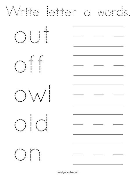 Write letter o words. Coloring Page