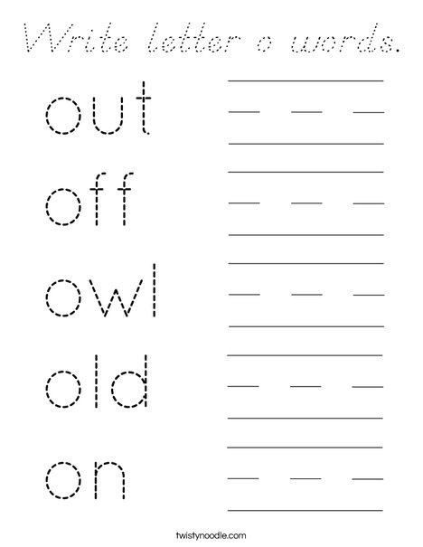 Write letter o words. Coloring Page