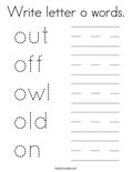 Write letter o words. Coloring Page