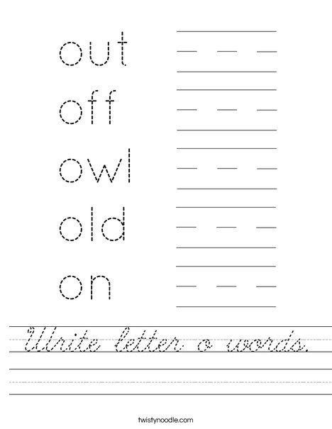 Write letter o words. Worksheet
