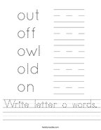 Write letter o words Handwriting Sheet