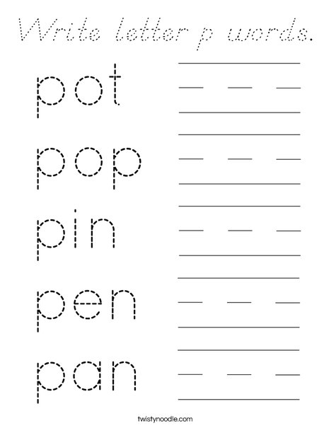Write letter p words. Coloring Page