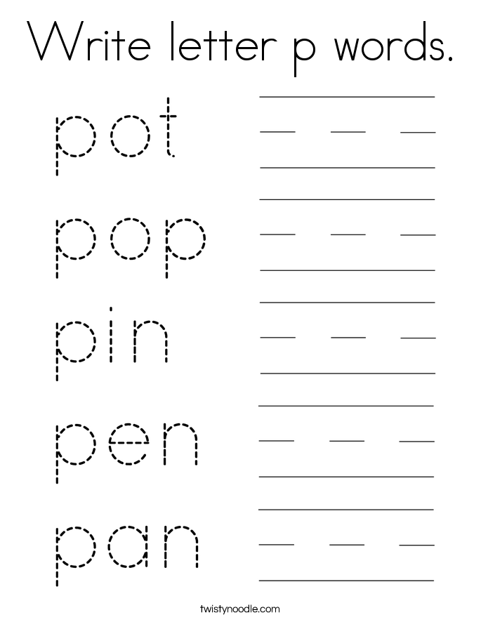 Write letter p words. Coloring Page