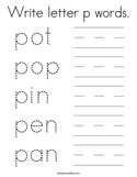 Write letter p words Coloring Page