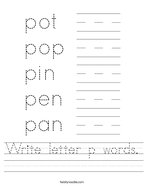 Write letter p words Handwriting Sheet