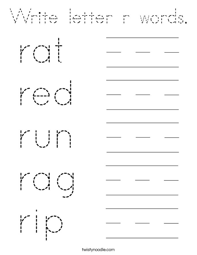 Write letter r words. Coloring Page