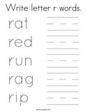 Write letter r words Coloring Page