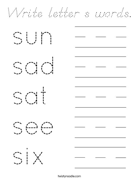 Write letter s words. Coloring Page
