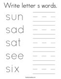 Write letter s words Coloring Page