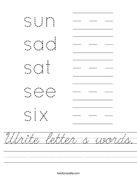 Write letter s words. Worksheet