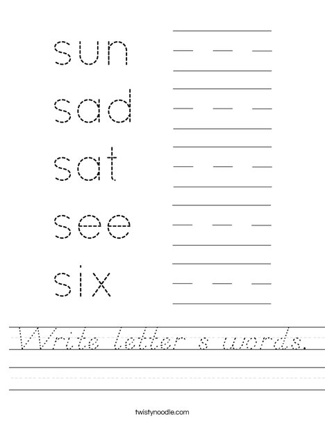 Write letter s words. Worksheet