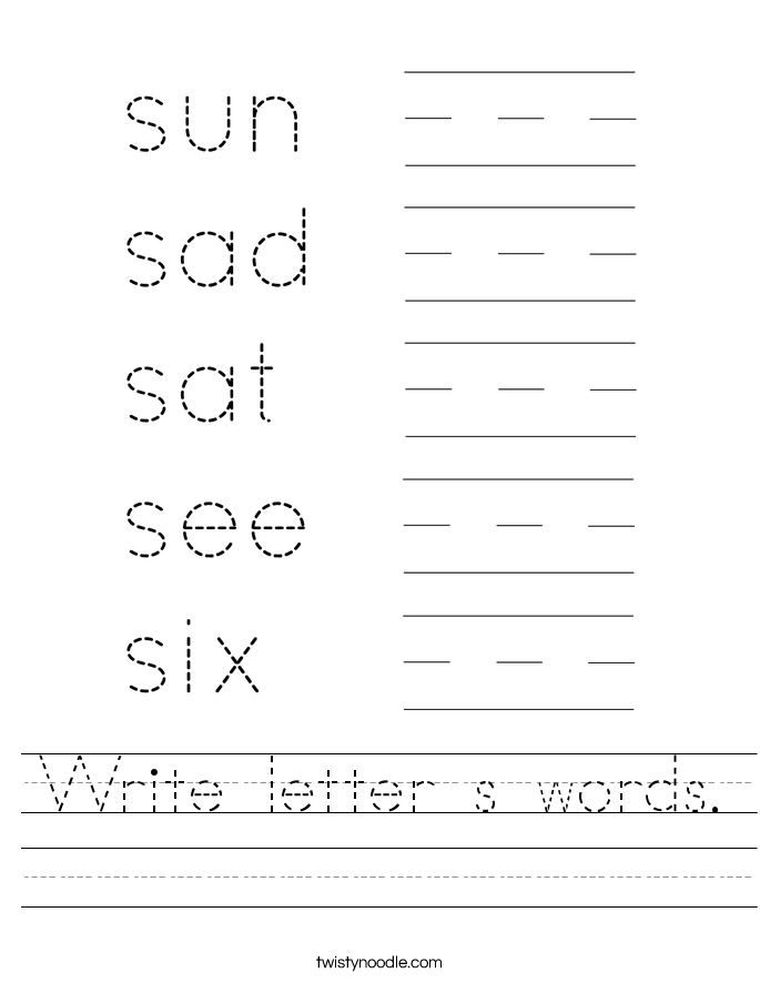Write letter s words. Worksheet