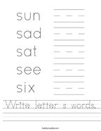 Write letter s words Handwriting Sheet