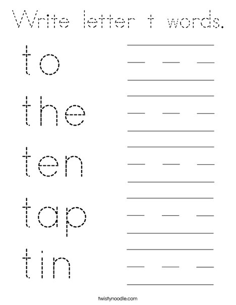 Write letter t words. Coloring Page