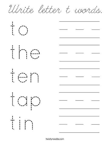 Write letter t words. Coloring Page