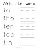 Write letter t words Coloring Page