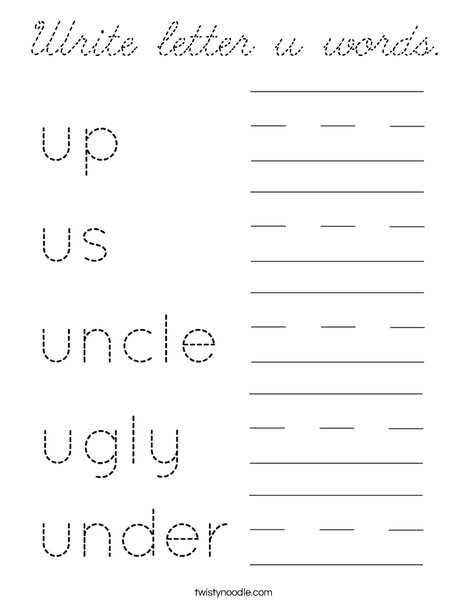 Write letter u words. Coloring Page