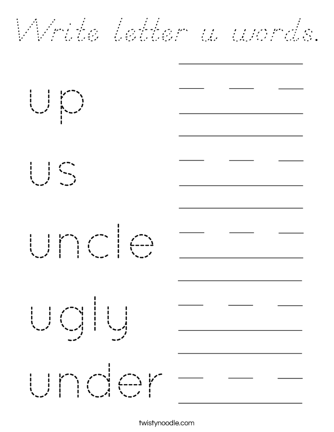 Write letter u words. Coloring Page