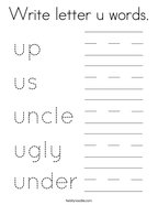 Write letter u words Coloring Page