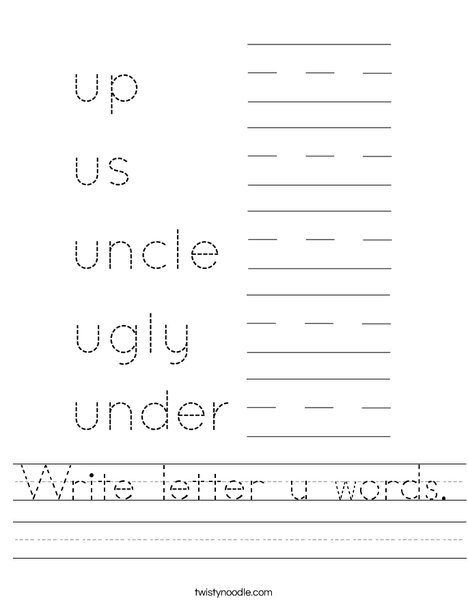 Write letter u words. Worksheet