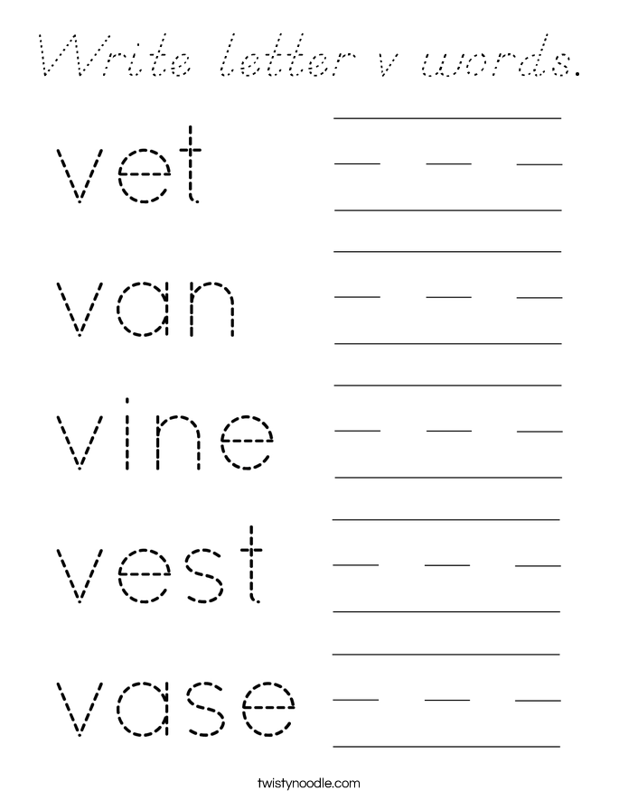 Write letter v words. Coloring Page