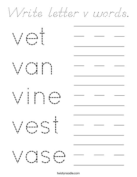 Write letter v words. Coloring Page