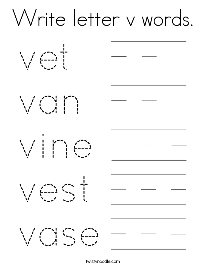 Write letter v words. Coloring Page