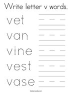 Write letter v words Coloring Page