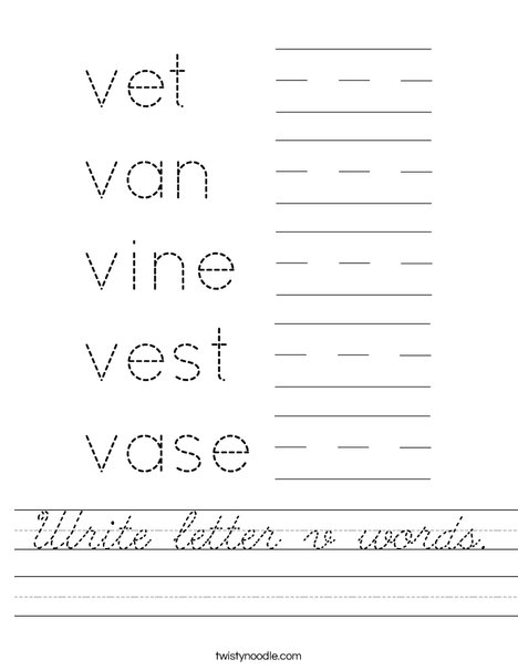 Write letter v words. Worksheet