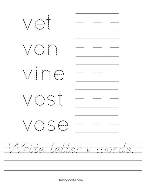 Write letter v words. Worksheet