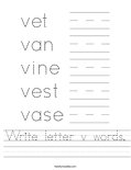 Write letter v words. Worksheet