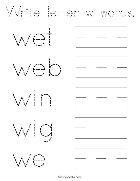 Write letter w words. Coloring Page