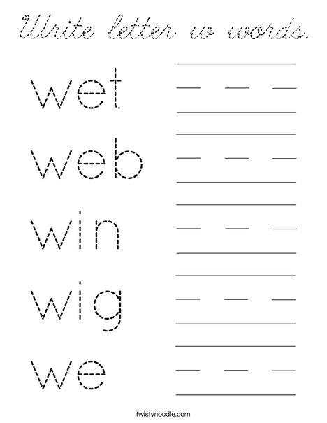 Write letter w words. Coloring Page
