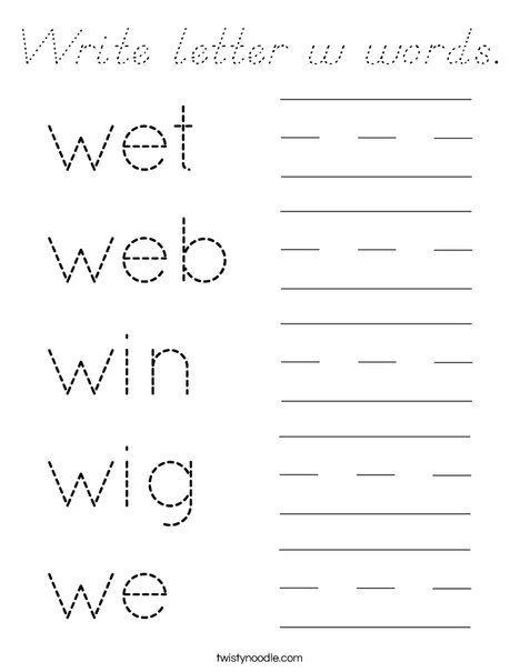 Write letter w words. Coloring Page