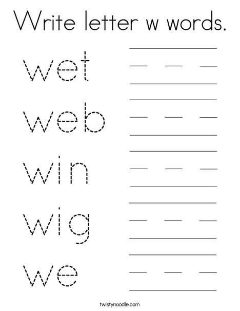 Write letter w words. Coloring Page