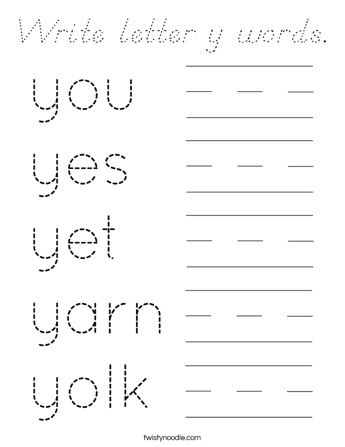 Write letter y words. Coloring Page