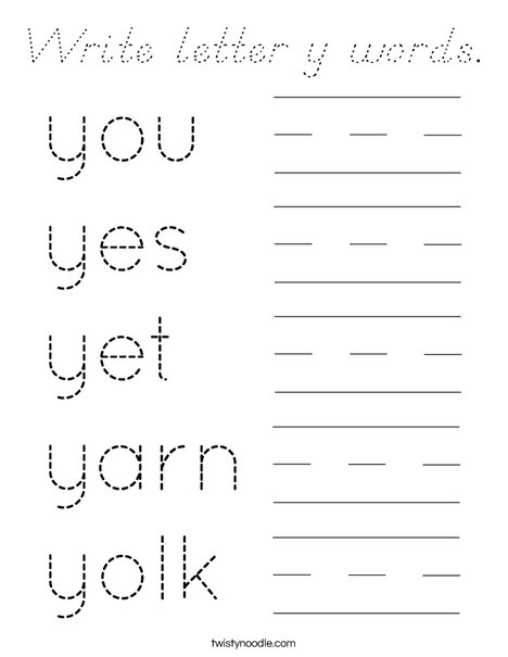 Write letter y words. Coloring Page