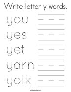 Write letter y words Coloring Page
