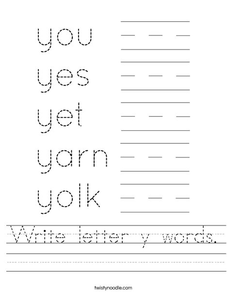 Write letter y words. Worksheet