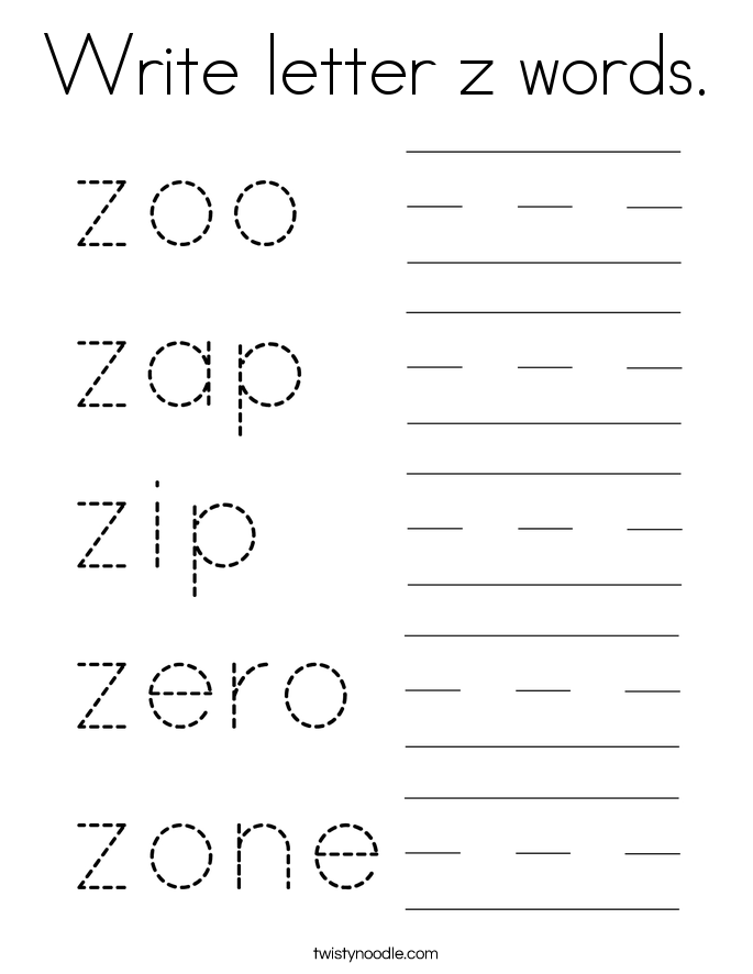 Write letter z words. Coloring Page