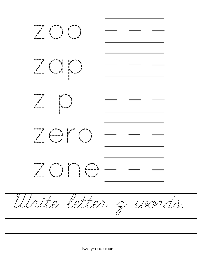 Write letter z words. Worksheet