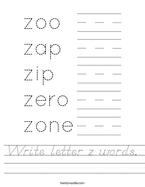 Write letter z words. Worksheet