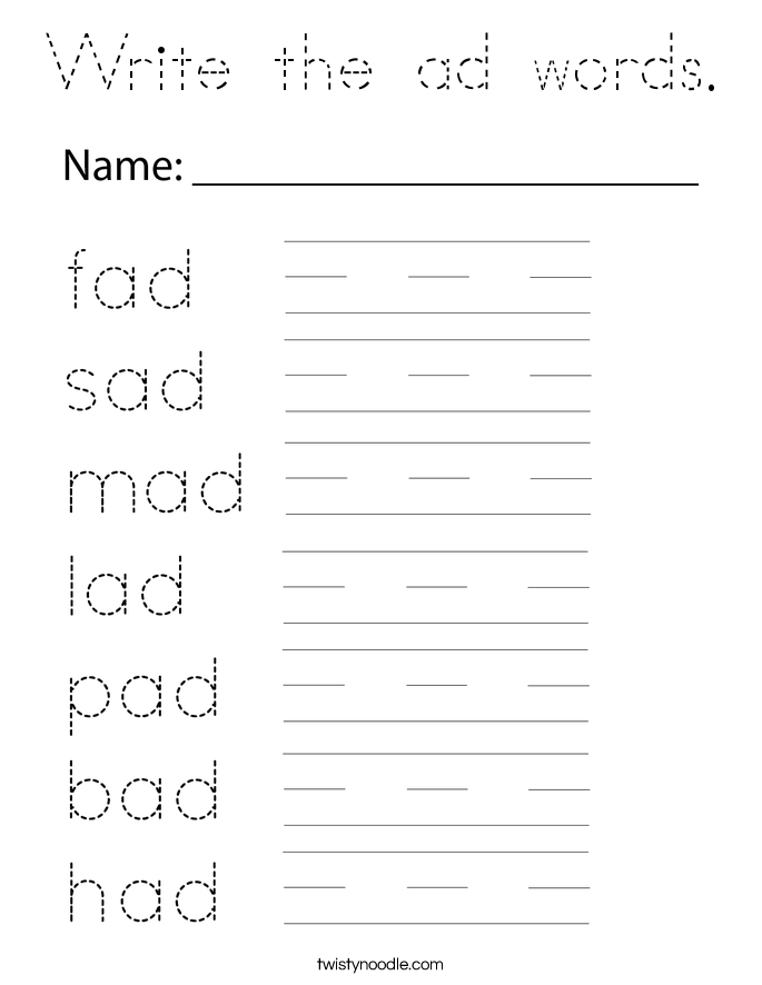 Write the ad words. Coloring Page